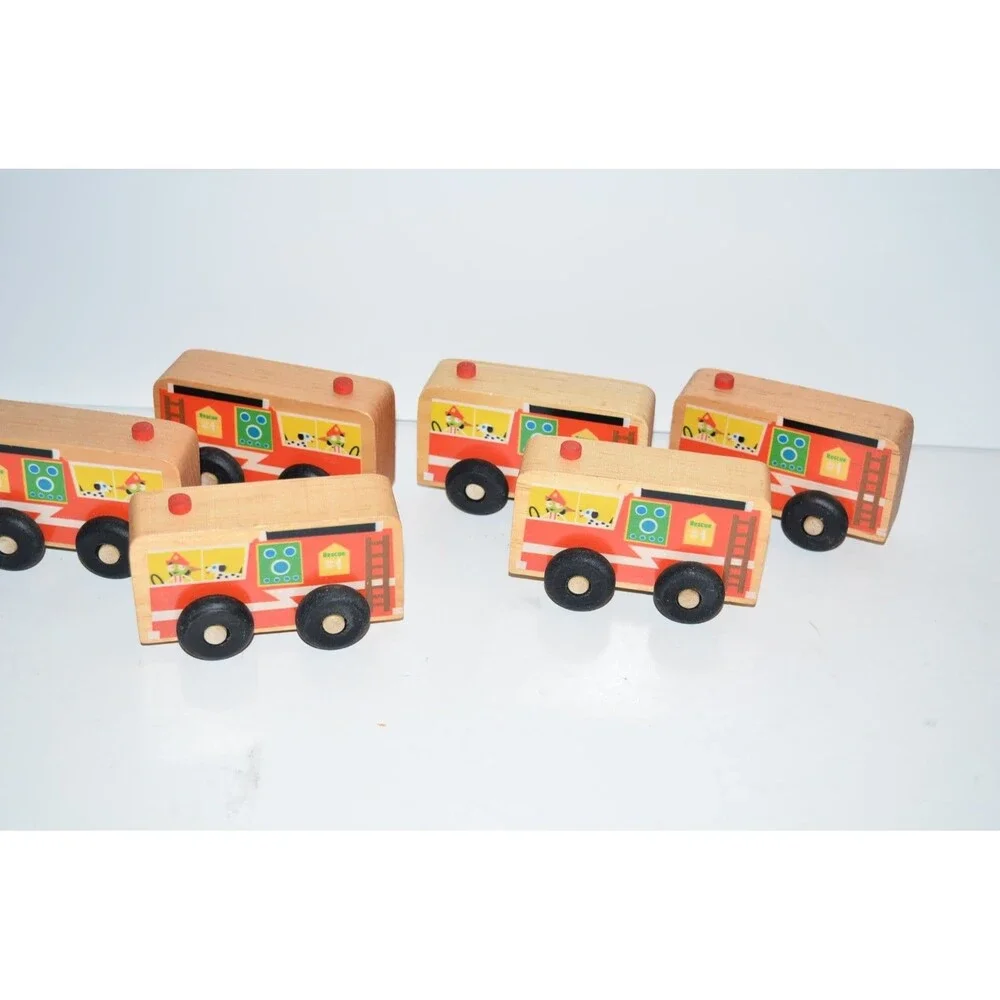 Montgomery‎ Schoolhouse  Wooden Fire Department trucks 6pc cars